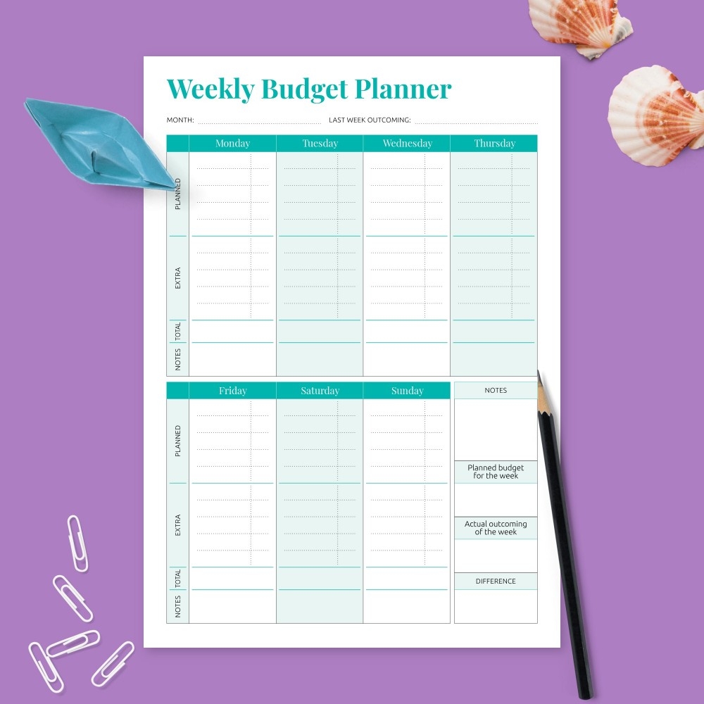 Weekly Money Expense Planner Template Printable PDF