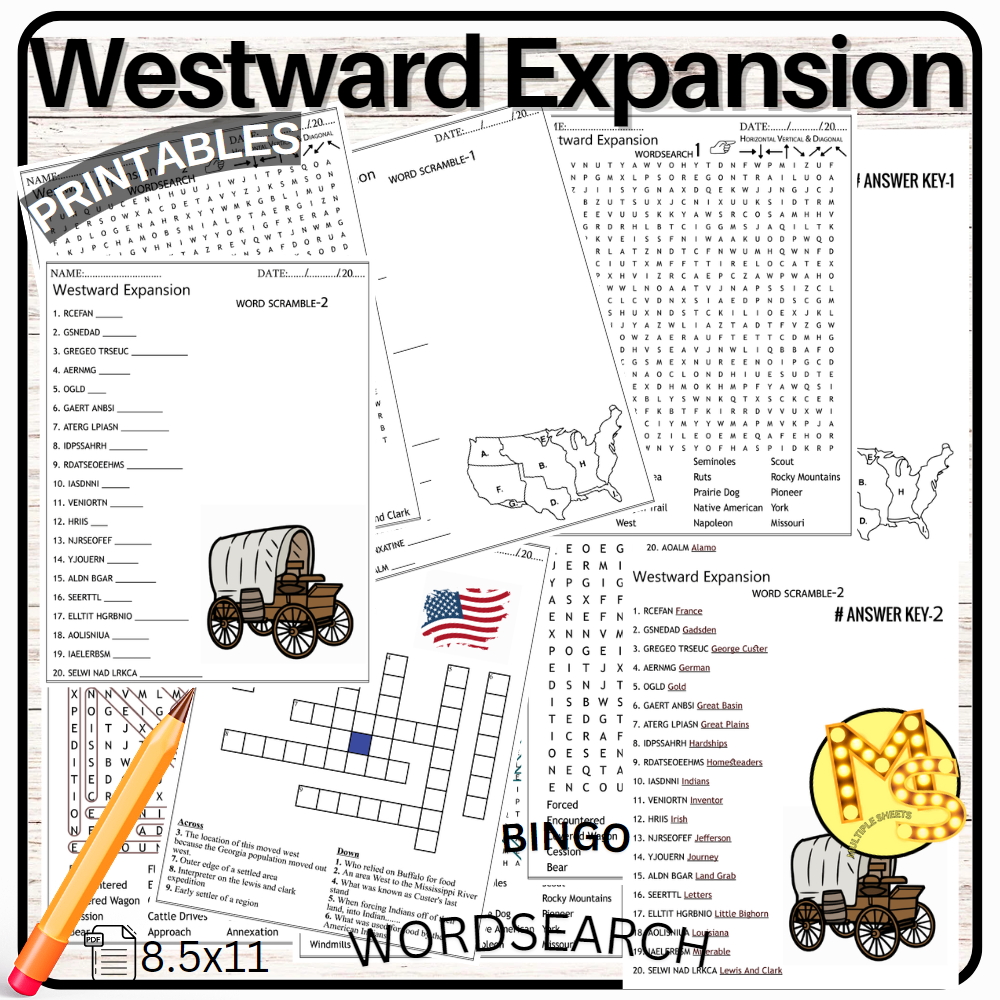 Westward Expansion Worksheets Crossword Word Scramble Word 