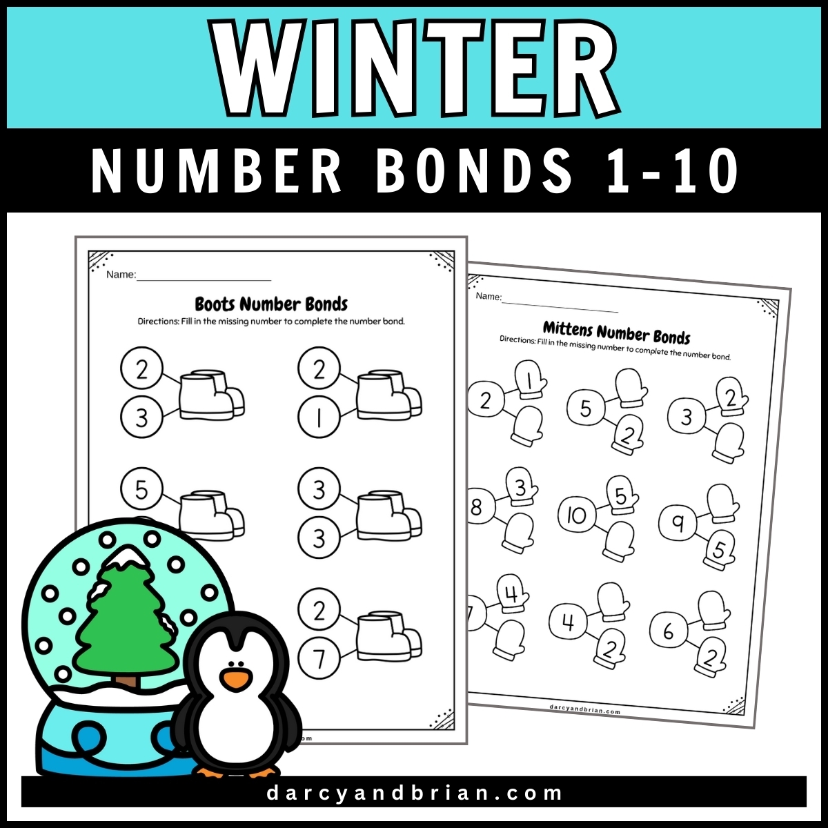 Winter Number Bonds 1 10 Worksheets