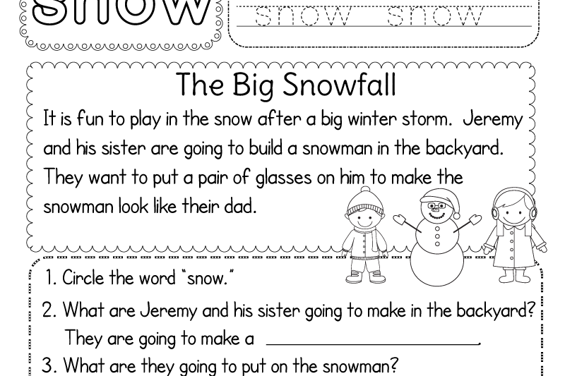 Winter Reading Comprehension Worksheets For Kindergarten