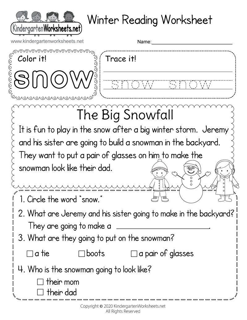 Winter Reading Worksheet Free Printable Digital U0026 PDF