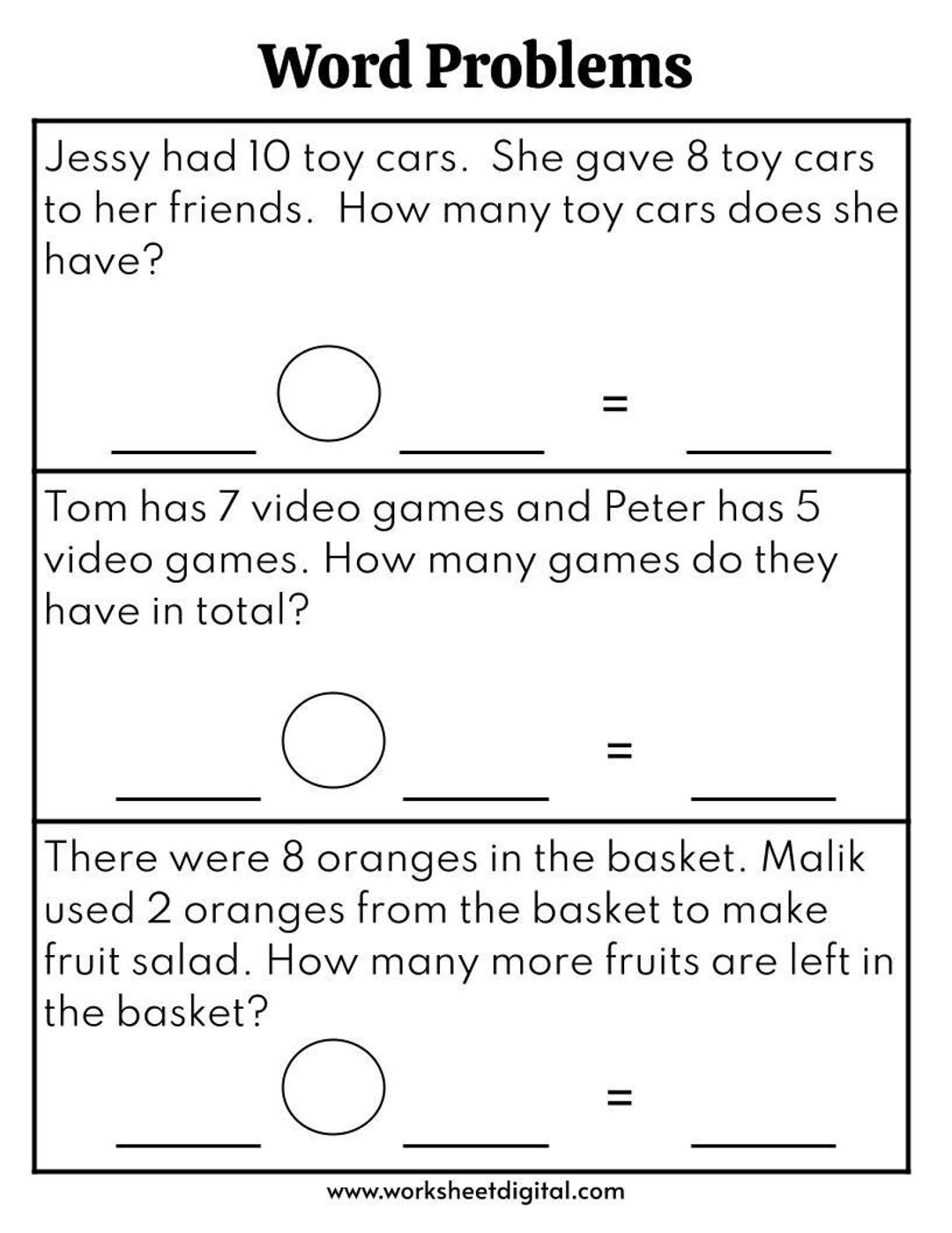 Word Problems Worksheet For 1st Grade 2nd Grade Math Worksheet Solve Word Problems Easy One step Word Problems Printable Etsy