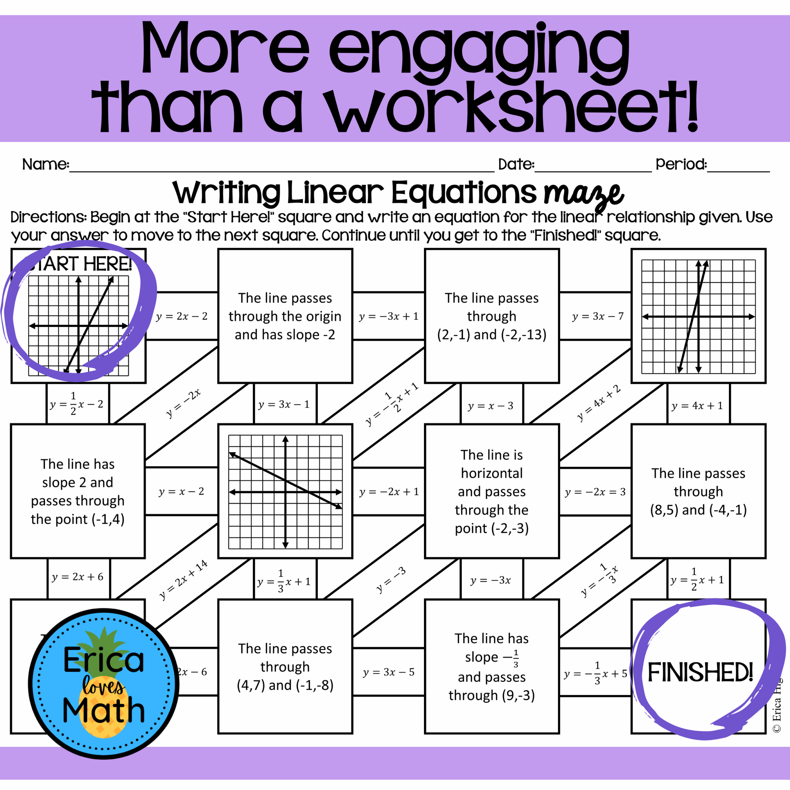 Writing Linear Equations Activity Maze Classful