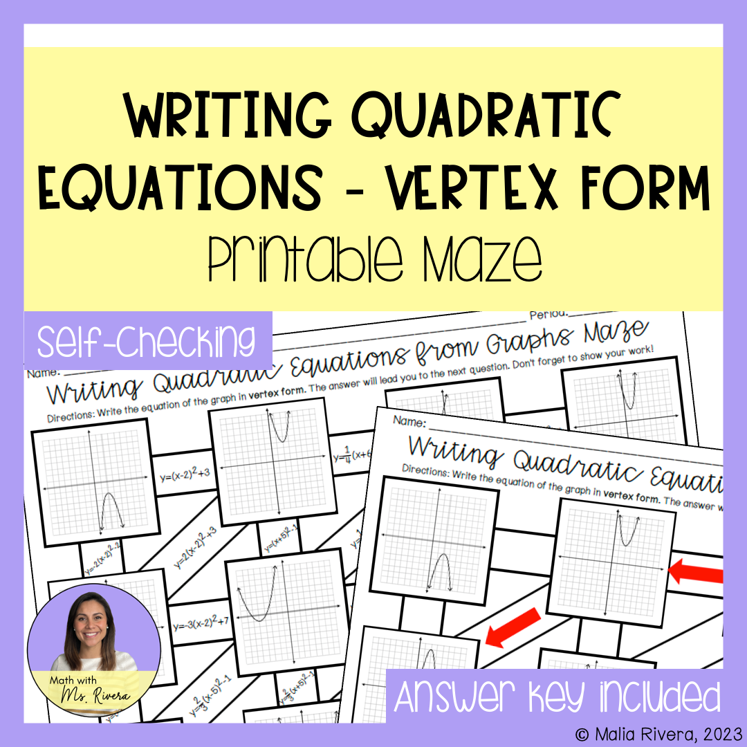 Writing Quadratic Equations From Graphs In Vertex Form Maze Writing Quadratic Equations From Graphs In Vertex Form Maze
