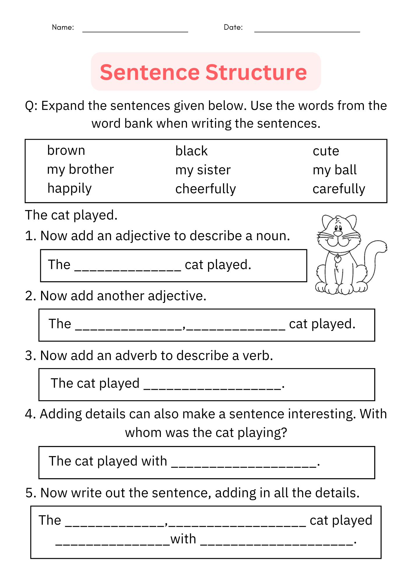Writing Sentences Sentence Structure Worksheet Digital U0026 Printable For Grade 1