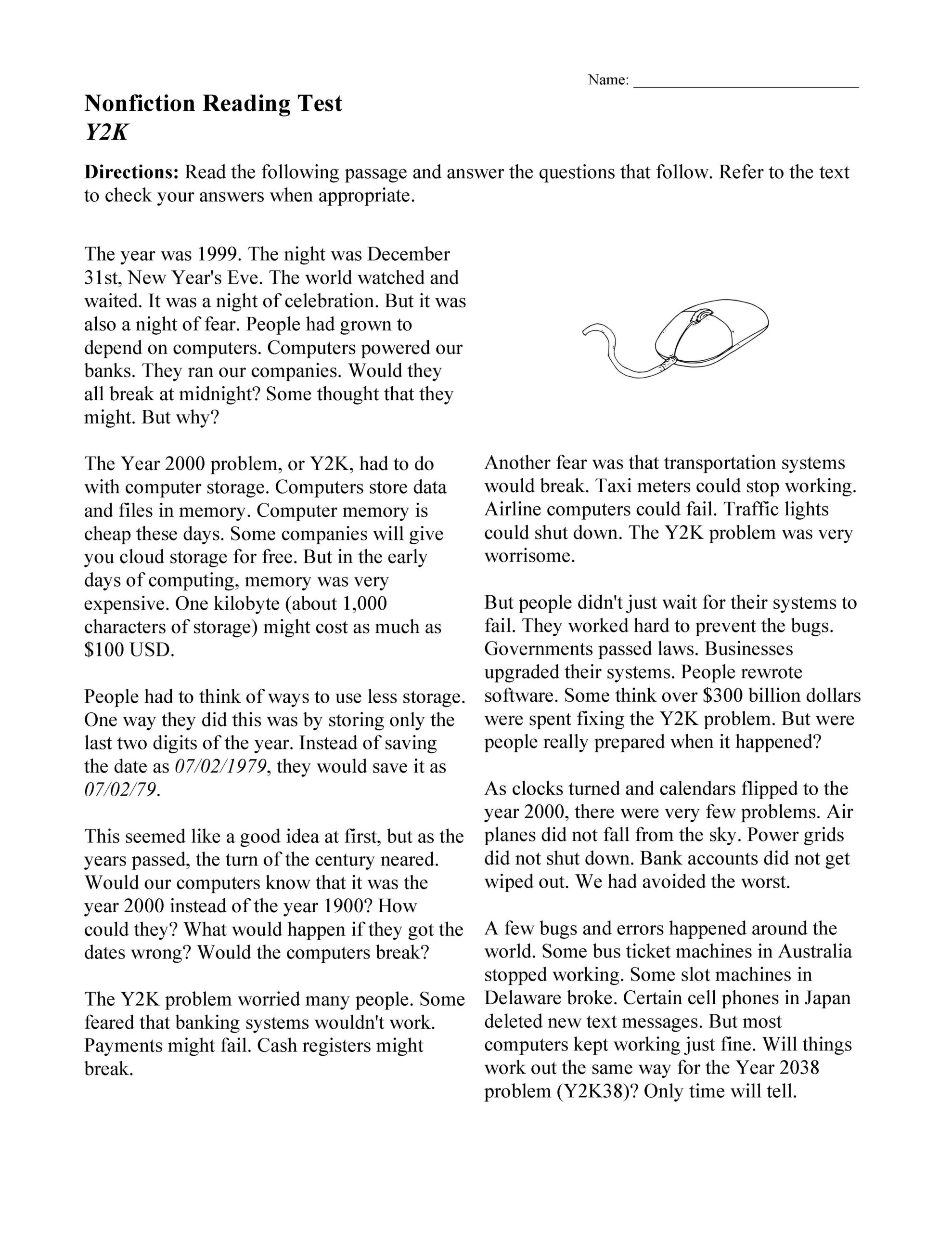Reading Comprehension Worksheets About Computers